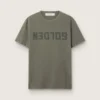 Camicia da uomo verde oliva con scritta dorata