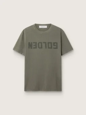 Camicia da uomo verde oliva con scritta dorata