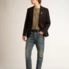 Camicia da uomo verde oliva con scritta dorata