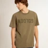 Camicia da uomo verde oliva con scritta dorata