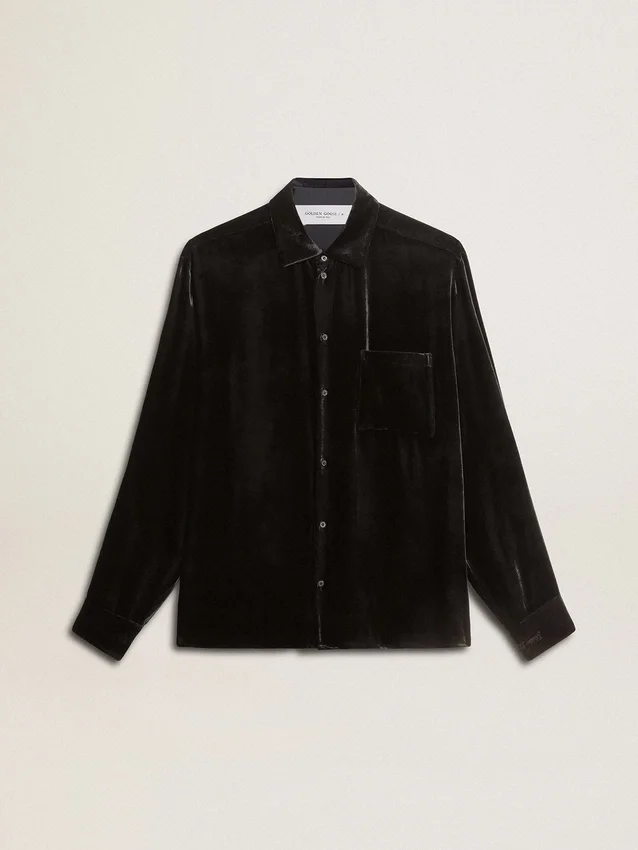 Camicia nera effetto velluto con ricami