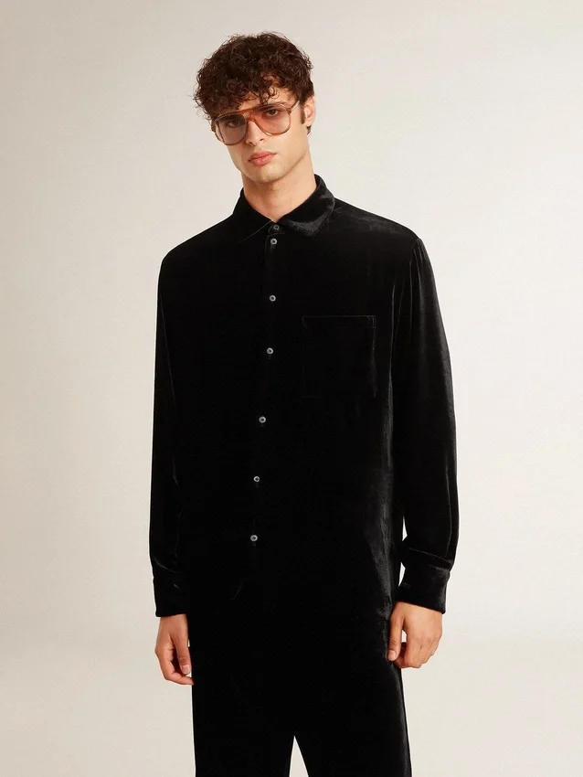Camicia nera effetto velluto con ricami