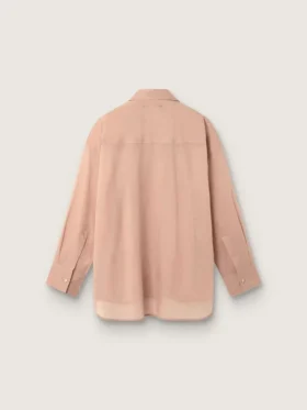 Camicia oversize da donna in voile di cotone color corallo con dettagli plissettati