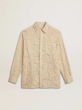 Camicia oversize in pizzo trasparente color crema