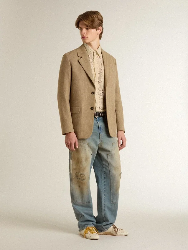 Camicia oversize in pizzo trasparente color crema