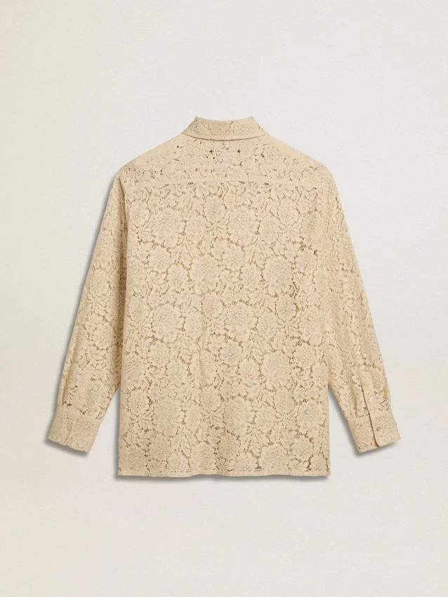 Camicia oversize in pizzo trasparente color crema
