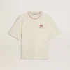 Camicia senza maniche CNY in stile "worn-white" con ricami rossi