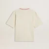 Camicia senza maniche CNY in stile "worn-white" con ricami rossi