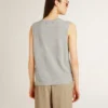 Camicia senza maniche da donna grigia con stampa gialla