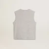 Camicia senza maniche da donna grigia con stampa gialla