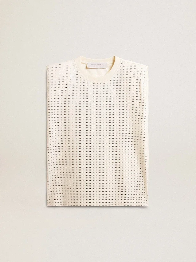 Camicia senza maniche in bianco invecchiato impreziosita da cristalli