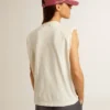 Camicia senza maniche in bianco invecchiato impreziosita da cristalli