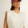 Camicia senza maniche in bianco invecchiato impreziosita da cristalli