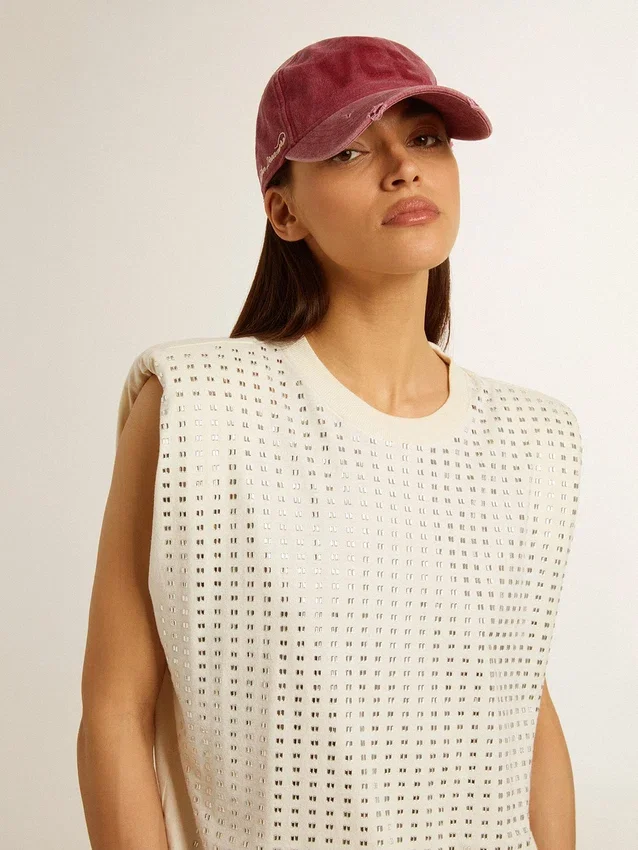 Camicia senza maniche in bianco invecchiato impreziosita da cristalli