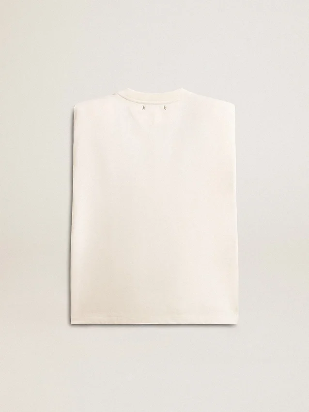 Camicia senza maniche in bianco invecchiato impreziosita da cristalli