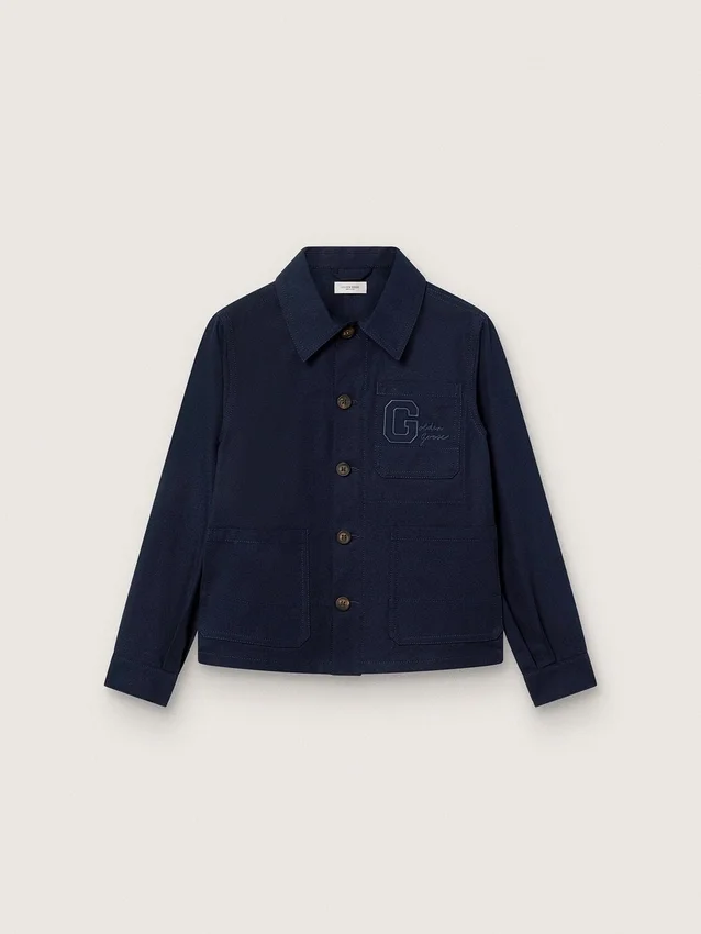 Camicia unisex Journey in tela di cotone blu con logo ricamato