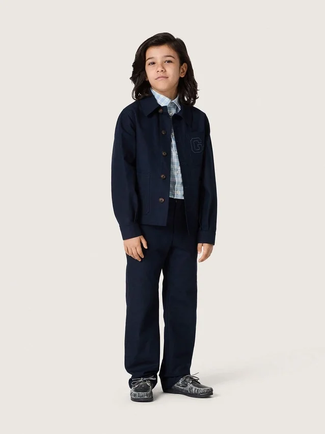 Camicia unisex Journey in tela di cotone blu con logo ricamato