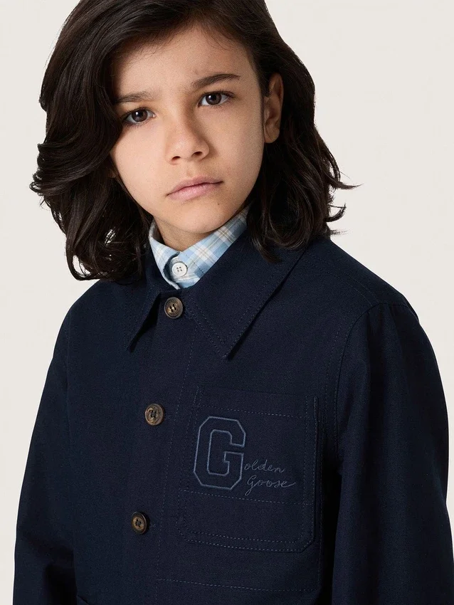 Camicia unisex Journey in tela di cotone blu con logo ricamato