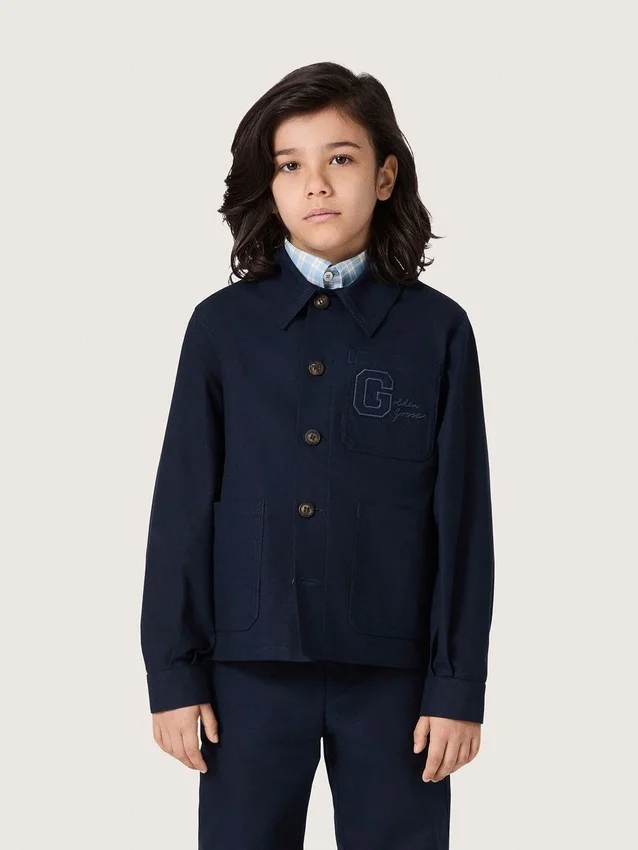 Camicia unisex Journey in tela di cotone blu con logo ricamato
