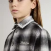 Camicie a quadri bianche e nere per bambini con ricami bianchi