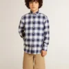 Camicie a quadri blu e bianca da bambino con stampa sul retro