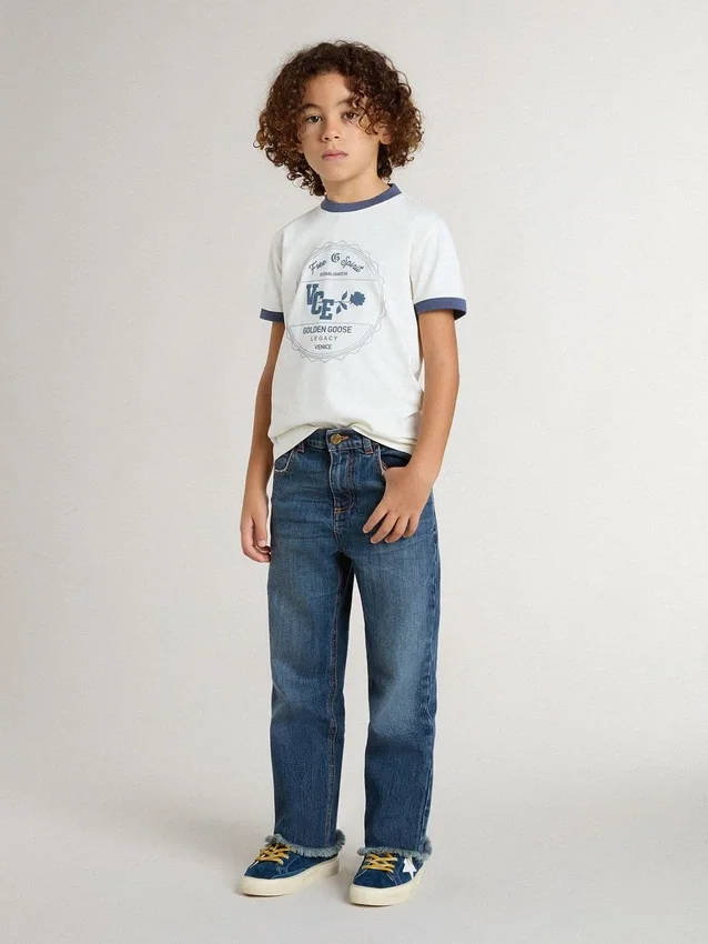 Camicie bianche da bambino con stampa blu