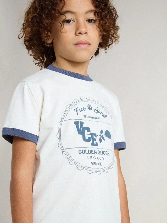 Camicie bianche da bambino con stampa blu