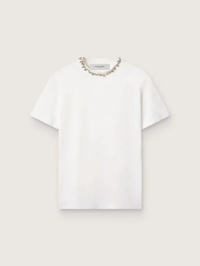 Camicie bianche da donna con cristalli cabochon
