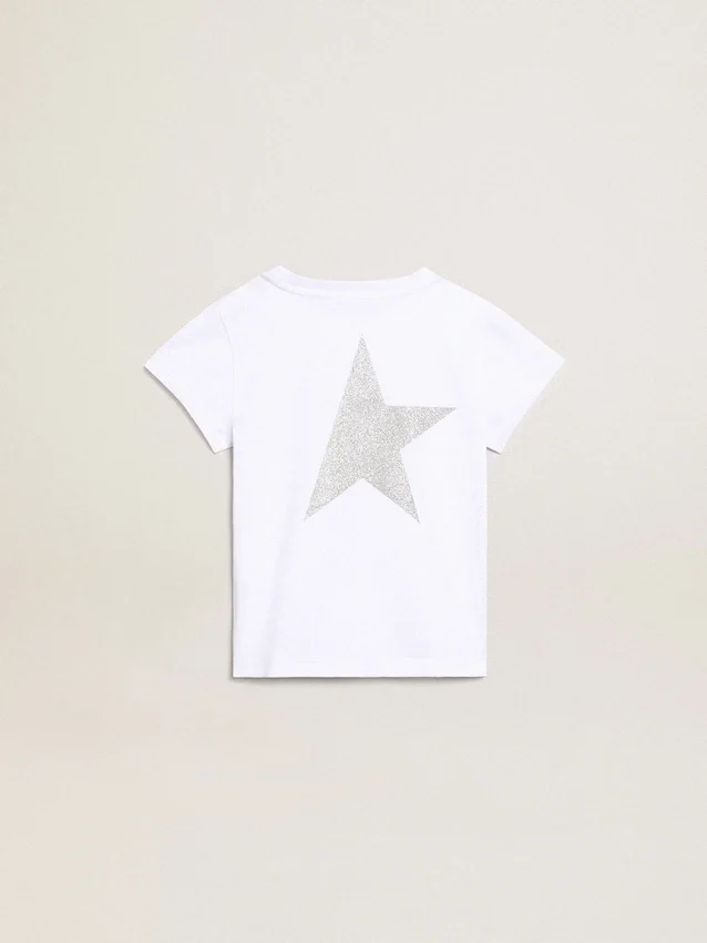 Camicie bianche e argento con logo e maxi stella in glitter argento