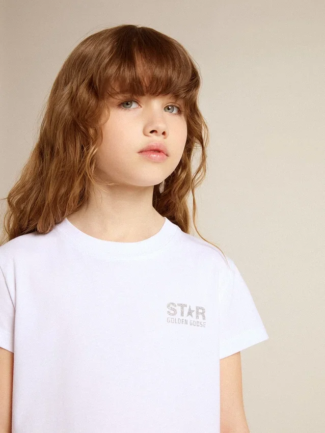 Camicie bianche e argento con logo e maxi stella in glitter argento