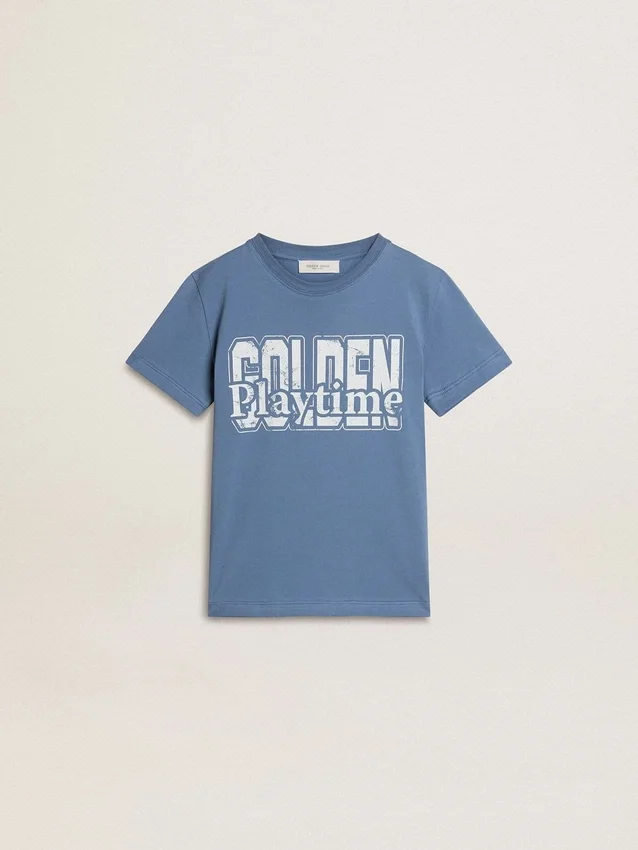 Camicie blu da bambini con stampa bianca