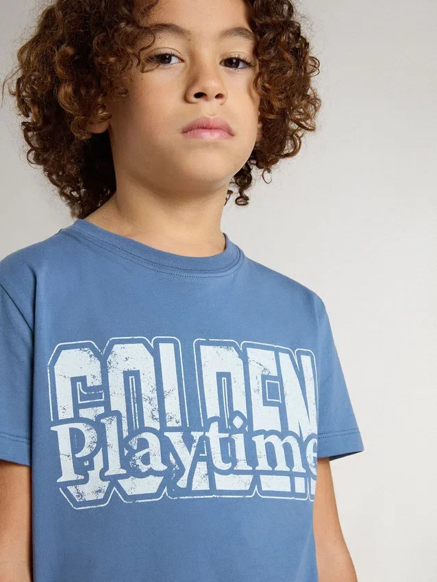Camicie blu da bambini con stampa bianca