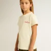 Camicie da bambina in cotone bianco slavato con ricamo rosso sul petto