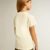 Camicie da bambina in cotone bianco slavato con ricamo rosso sul petto