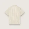 Camicie da bambino a righe color ecru, beige e grigio con ricamo “Frutteria Golden”