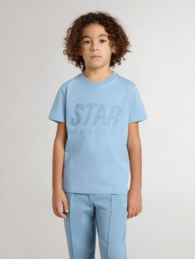 Camicie da bambino azzurre con stampa