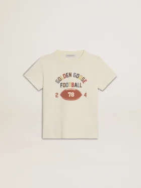 Camicie da bambino in bianco consumato con scritte multicolori