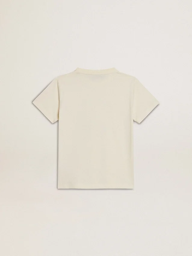 Camicie da bambino in bianco consumato con scritte multicolori