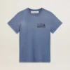 Camicie da donna azzurro sbiadito con stampa sul petto