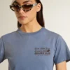 Camicie da donna azzurro sbiadito con stampa sul petto