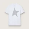 Camicie da donna bianche con logo glitterato argento e stella