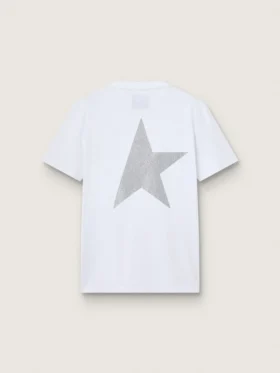 Camicie da donna bianche con logo glitterato argento e stella