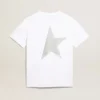 Camicie da donna bianche con logo glitterato argento e stella