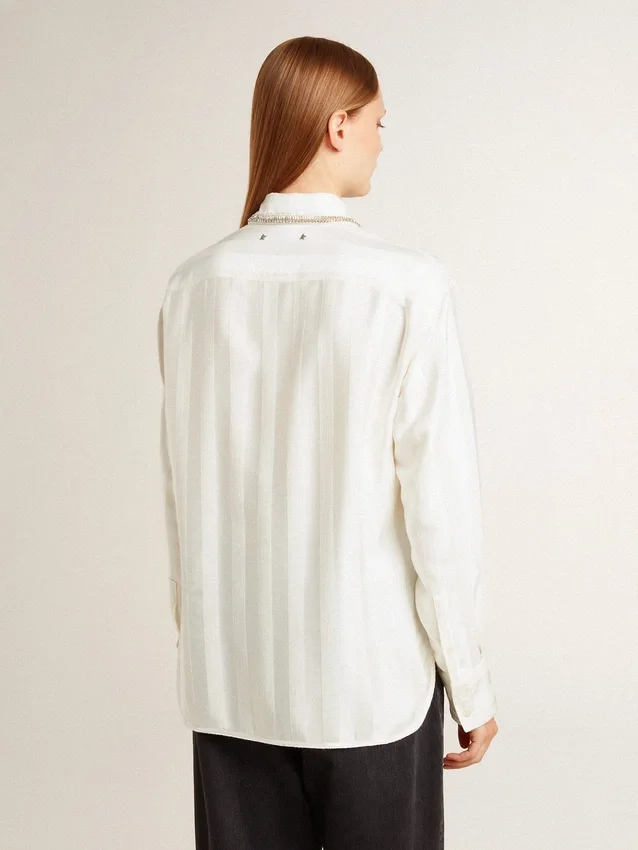 Camicie da donna con motivo a righe verticali e ricami in cristallo