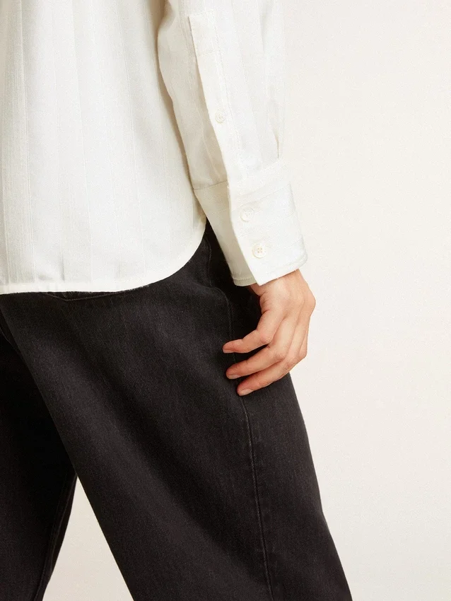 Camicie da donna con motivo a righe verticali e ricami in cristallo