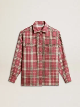Camicie da donna con ricamo a quadri rosa, sabbia e grigio