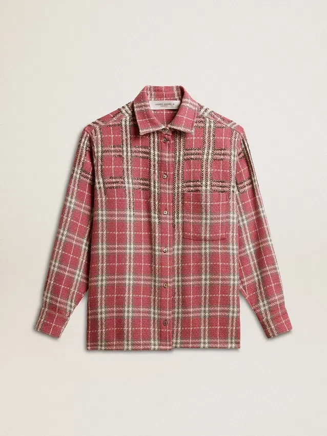 Camicie da donna con ricamo a quadri rosa, sabbia e grigio