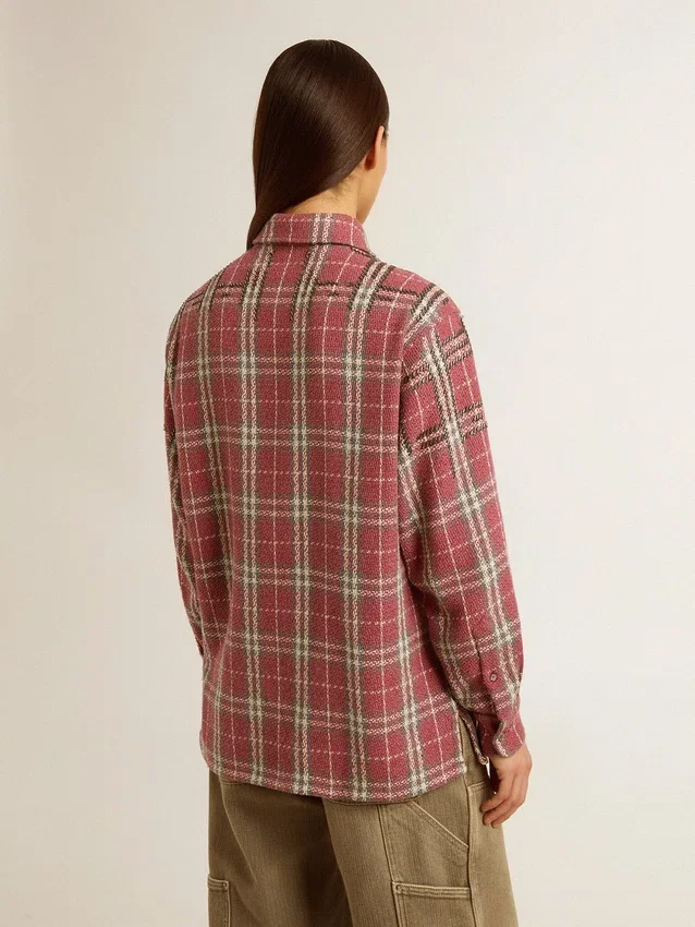 Camicie da donna con ricamo a quadri rosa, sabbia e grigio