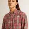 Camicie da donna con ricamo a quadri rosa, sabbia e grigio