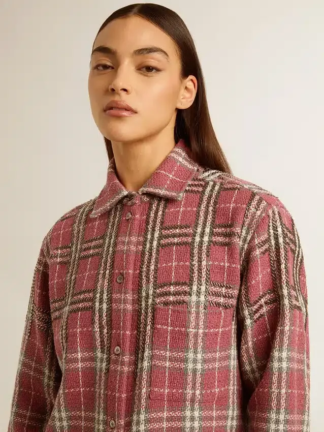 Camicie da donna con ricamo a quadri rosa, sabbia e grigio